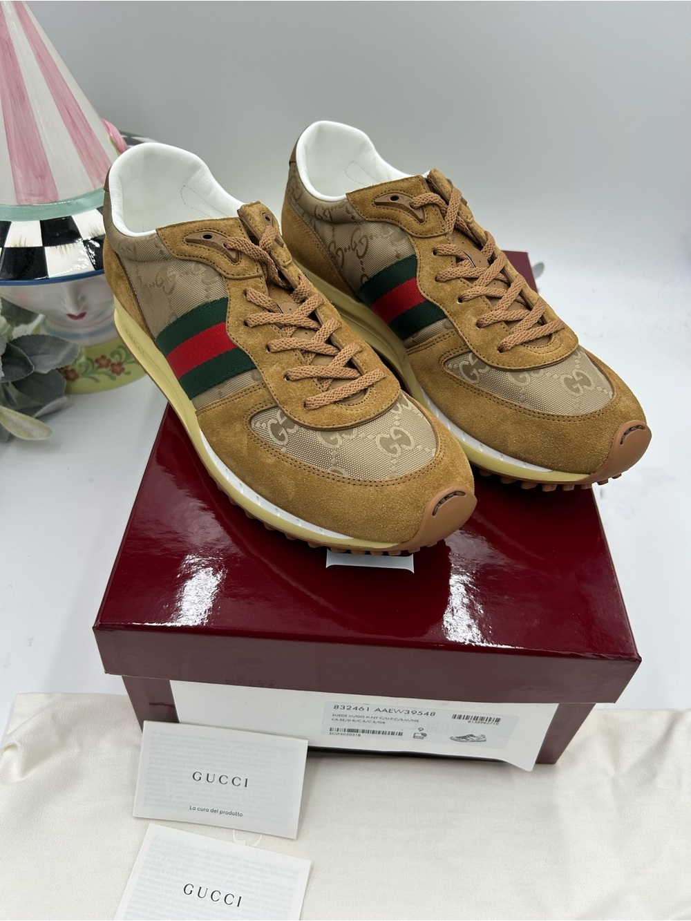 Men's Gucci re motion, canvas and suede sneakers size 9, made in Italy